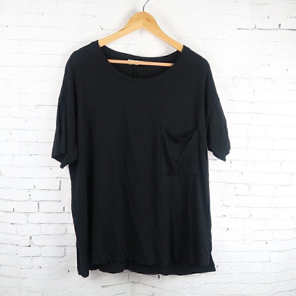 DOUBLE ZERO BLACK ROUND NECK SHORT SLEEVE LIGHTWEIGHT SWEATSHIRT LARGE